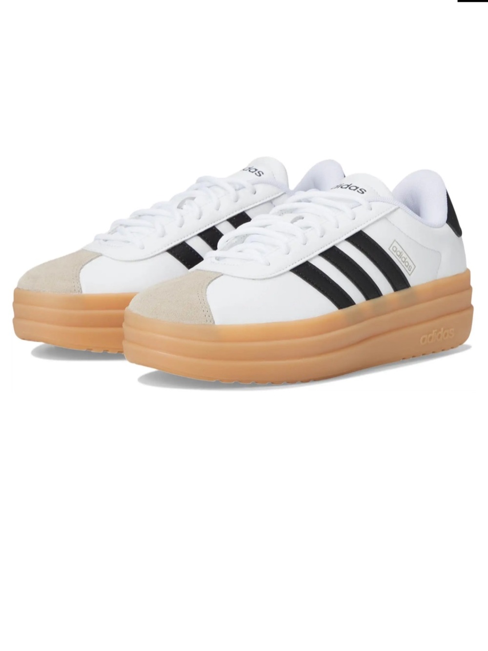adidas White & Black VL Court Bold Platform Sneaker with Gum Sole